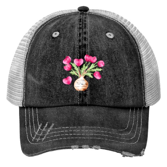 Turnip Love Bouquet Heart Flowers Valentine's Day Print Trucker Hats