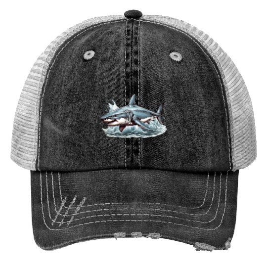 Angry great white shark Print Trucker Hats