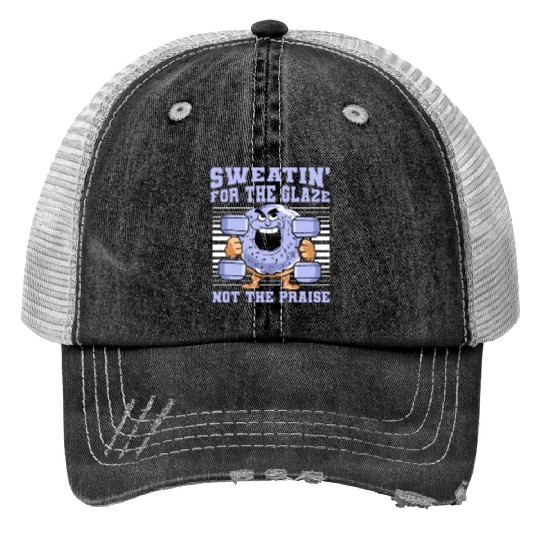 Fitness Donut Funny Donut Gym Print Trucker Hats