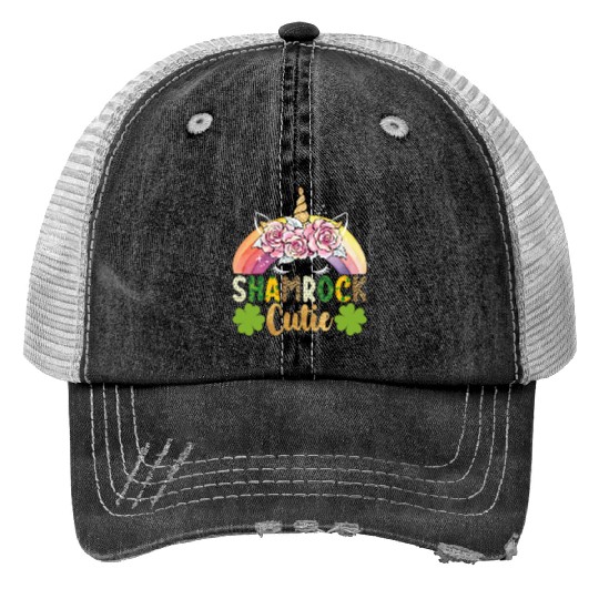 Shamrock Cutie Unicorn Rainbow St Patricks Day Print Trucker Hats