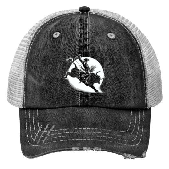 Rodeo Bull Riding Livestock Show Farmer Cattle Print Trucker Hats