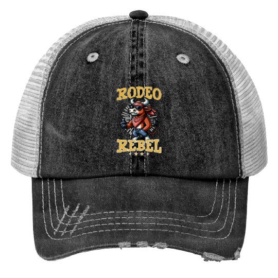 Rodeo Bull Riding Livestock Show Farmer Cattle Print Trucker Hats
