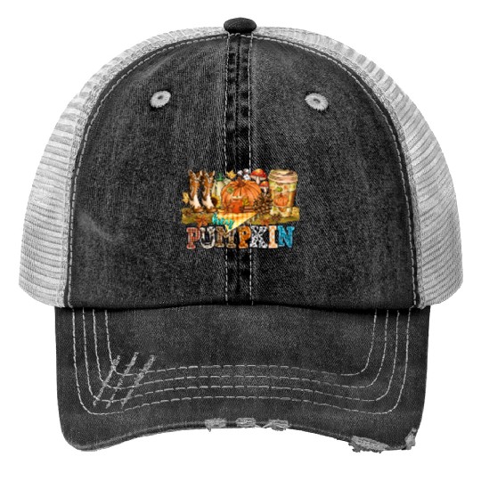 Hey Pumpkin Print Trucker Hats