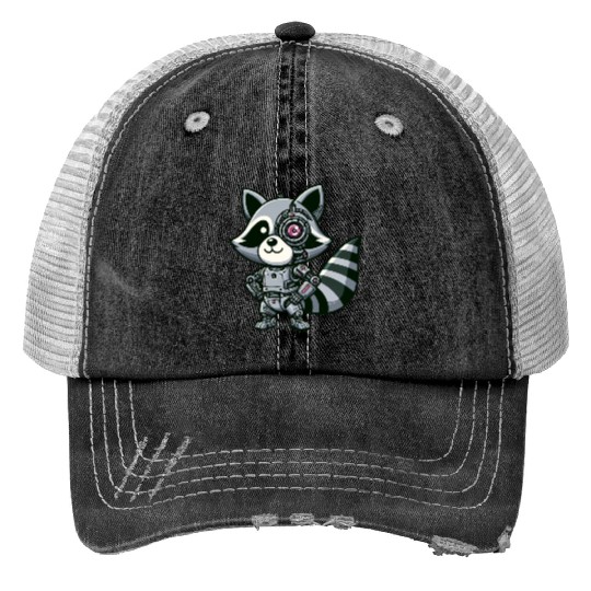 Cool Raccoon Robot Print Trucker Hats