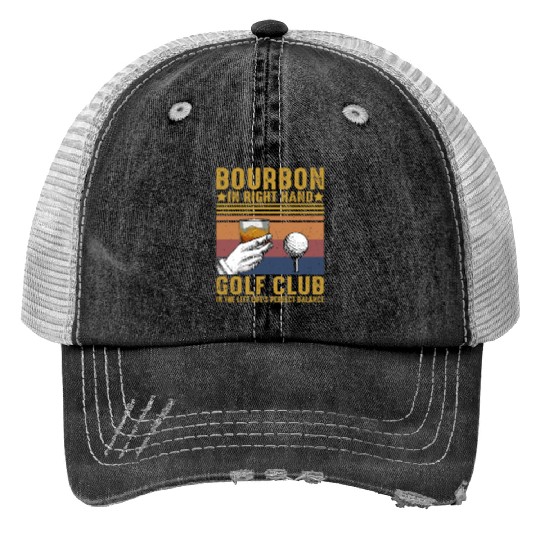 Bourbon Golf Funny Golfer Bourbon Lover Print Trucker Hats