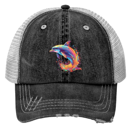Watercolor Colorful Dolphin Colorful Animals Print Trucker Hats