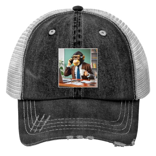 Monkey in business Print Trucker Hats