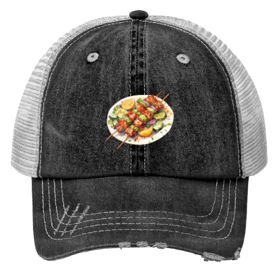 Greek Chicken Souvlaki Print Trucker Hats