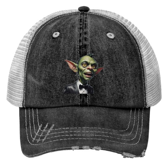 Green Goblin with Tuxedo Print Trucker Hats