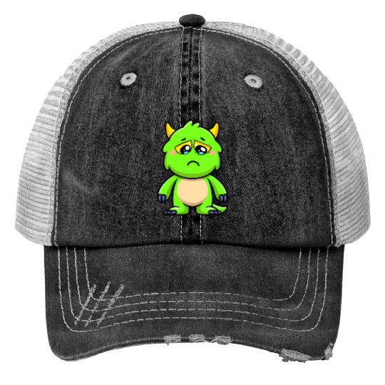 Baby Monster Green Crying Grumpy Print Trucker Hats