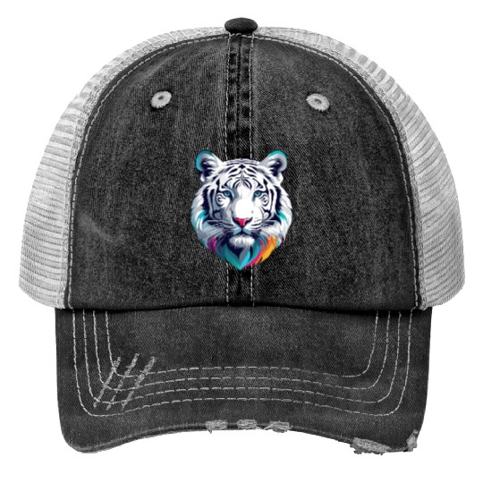 Bengal White Tiger Print Trucker Hats