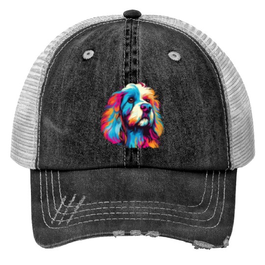 Watercolor Colorful Tibetan Spaniel Print Trucker Hats