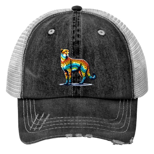 Tie Dye Cheetah Colorful Hippie Wildcat Print Trucker Hats