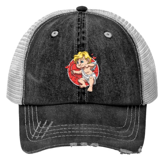 Cute Cupid Cartoon Valentine's Day Love Print Trucker Hats