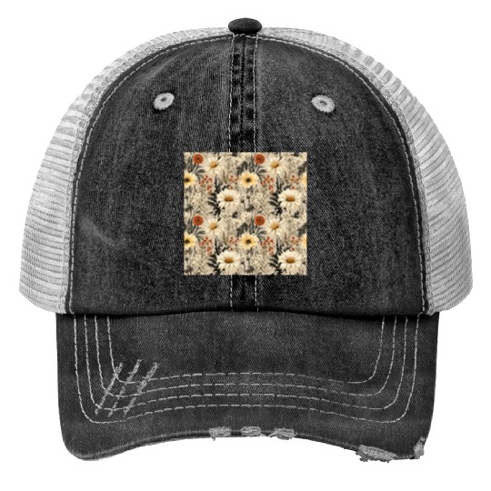 Delicate Wildflowers Pattern Print Trucker Hats