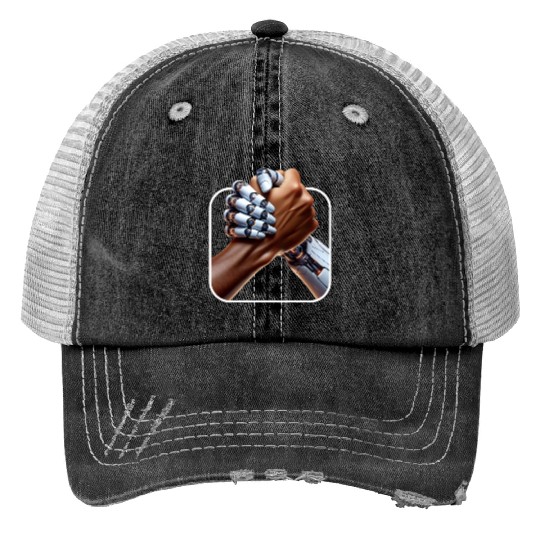 Embracing the Human-Robot Alliance Print Trucker Hats