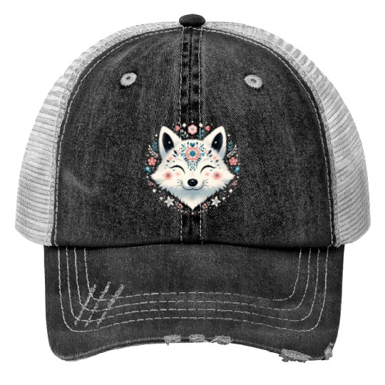 Polar Fox Print Trucker Hats