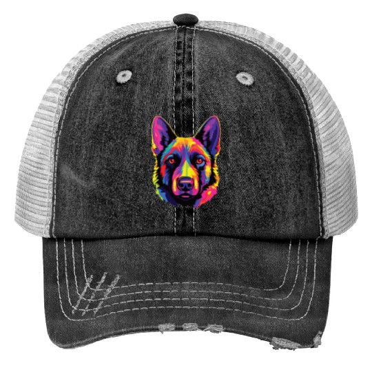 Watercolor Colorful Norwegian Elkhound Print Trucker Hats