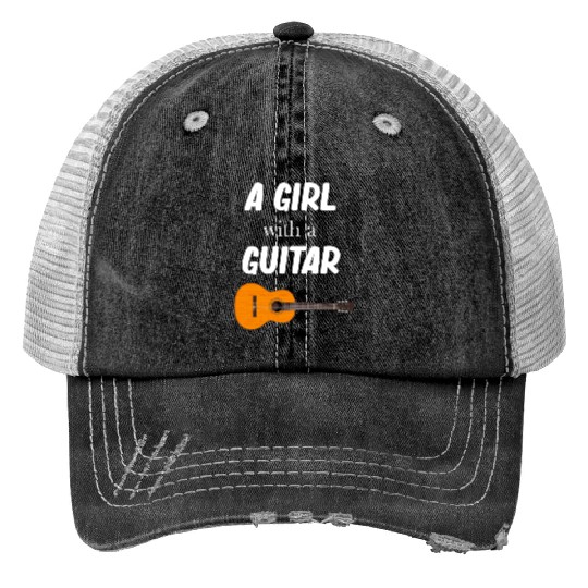 A Girl With A Guitar Female Guitarist Musician Print Trucker Hats