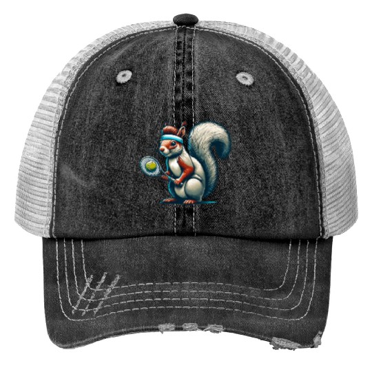 Tennis Player Squirrel Animal Lover Design Print Trucker Hats
