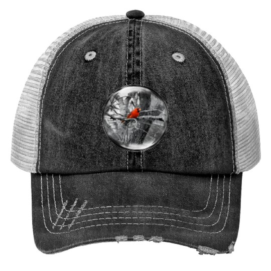 Life in a Bubble Collection -Contrasting Cardinal Print Trucker Hats