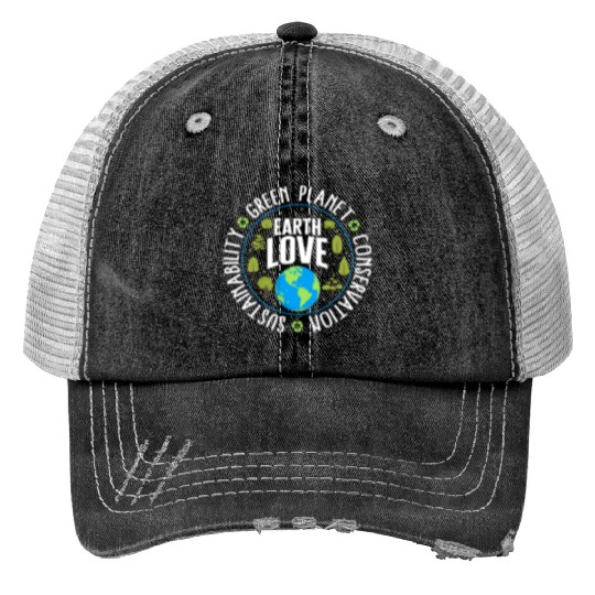 Earth Print Trucker Hats, Earth Love Sustainability Green