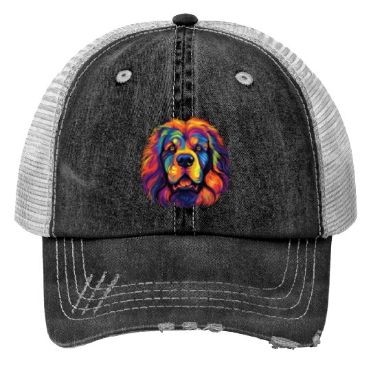 Watercolor Colorful Tibetan Mastiff Print Trucker Hats