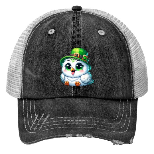 St. Patrick's Cute Snowy Owl Print Trucker Hats