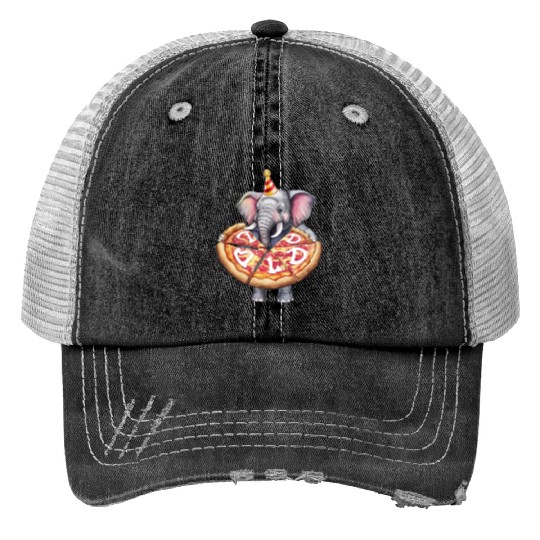 Jumbo Elephant Pizza Pi Day Food Print Trucker Hats