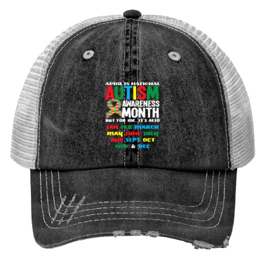 April National Autism Month Autism Awareness Print Trucker Hats