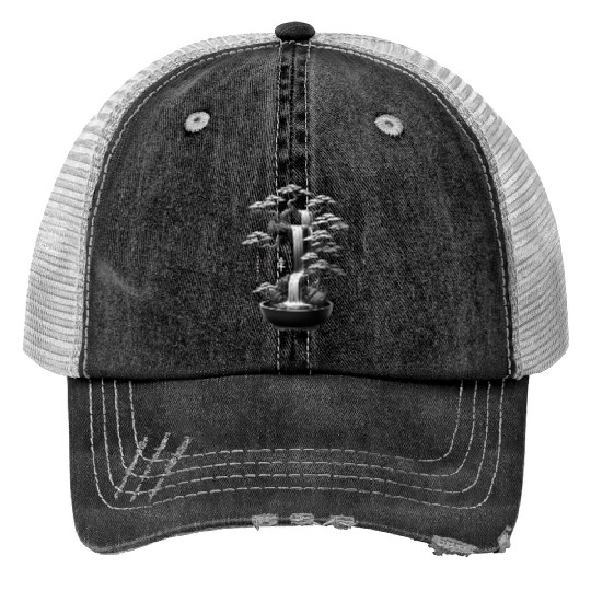 Serenity Bonsai: Tranquil Zen Design Print Trucker Hats