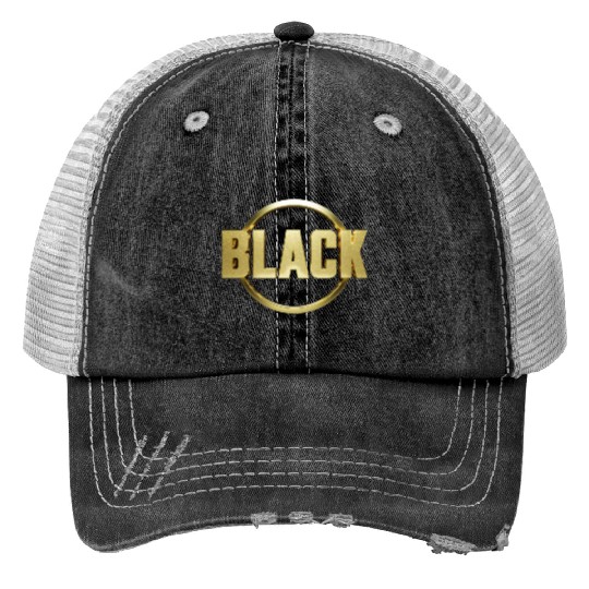 Midnight Majesty The Elegance of Black Gold Design Print Trucker Hats