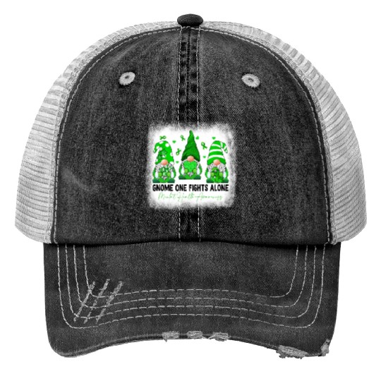 Gnome Mental Health Awareness Green Ribbon Print Trucker Hats