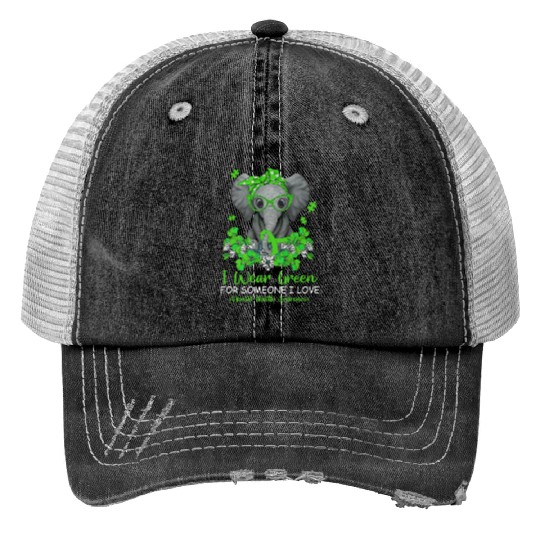 I Wear Green Cute Elephant Mental Health Awareness Print Trucker Hats