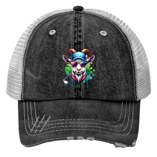 Goat Golfer Golf Course Dog Owner Print Trucker Hats