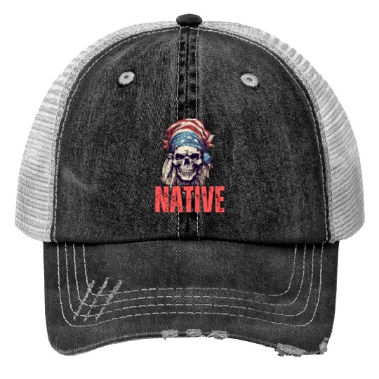 Native American Headpiece Native American Skull Print Trucker Hats
