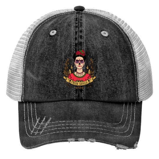Frida Kahlo Day of the Dead Print Trucker Hats