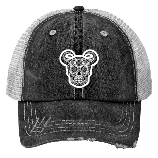 Sweet Enchantment: Sugar Horned Skull- sugar skull Print Trucker Hats