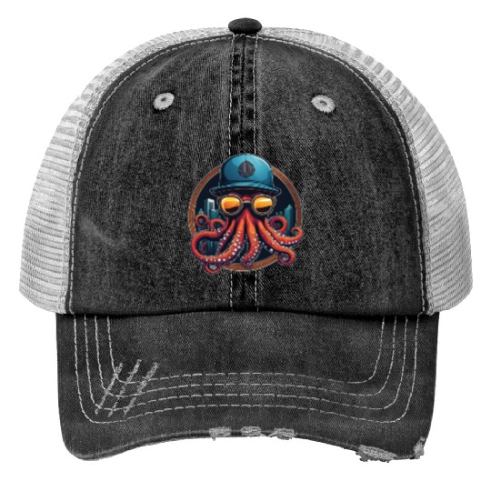 Rapper Octopus Print Trucker Hats