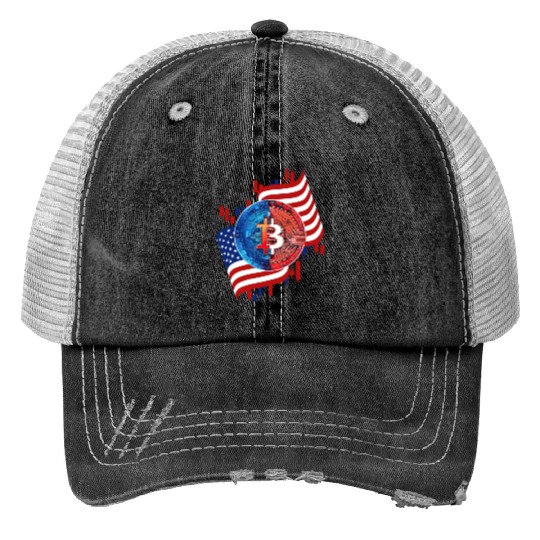 American Flag Bitcoin Crypto Currency Trading Print Trucker Hats