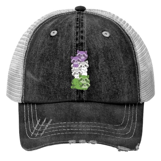 Genderqueer Flag Pride Lgbtq Cute Raccoon Print Trucker Hats