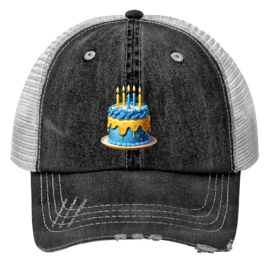 Blue and yellow birthday cake Print Trucker Hats