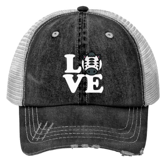 LOVE Zebra Funny Stripes Animal Face African Pun Print Trucker Hats