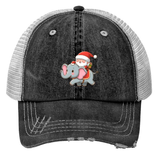 Cute Santa Claus on elephant Print Trucker Hats