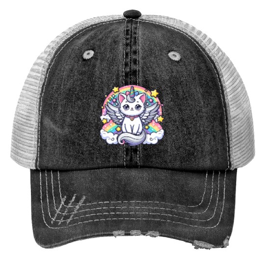 Celestial Charm Unicorn Cat Print Trucker Hats