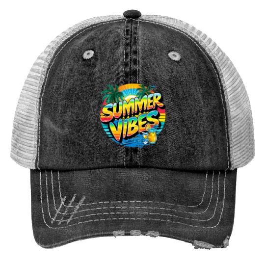 Summer Vibes: Dive into the Ocean of Relaxation Print Trucker Hats