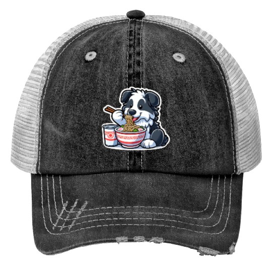 Border Collie Love Ramen Print Trucker Hats