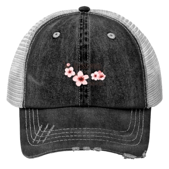 Spring floral Print Trucker Hats Elegant Cherry Blossom Design