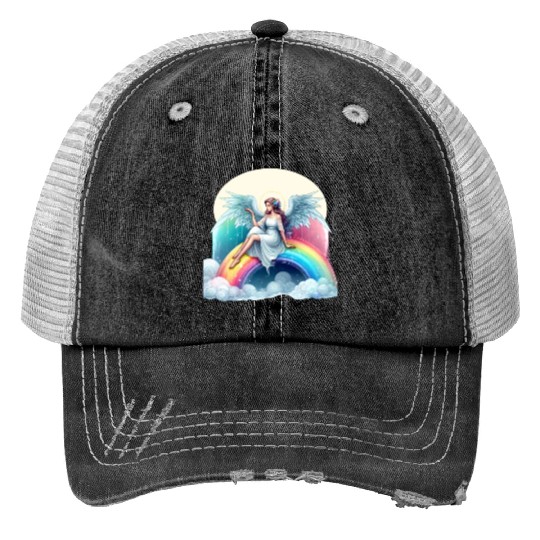 Angel on rainbow Print Trucker Hats