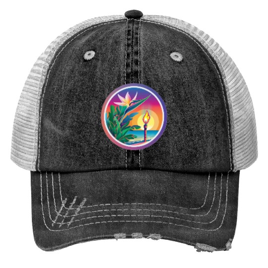 Paradise Flower and Torch Print Trucker Hats